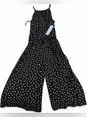 London Times NWT Black White Polka Dot Halter Jumpsuit Sleeveless M palazzo crop
